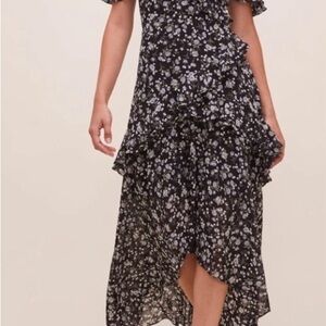 Astr Black and White Floral High Low Dress